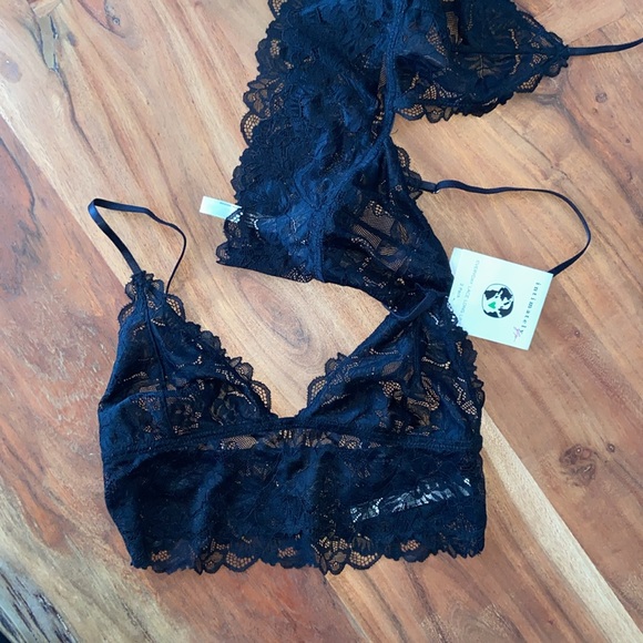 SET OF 2 Free People black lace bralette everyday long line triangle bras small - Picture 11 of 15